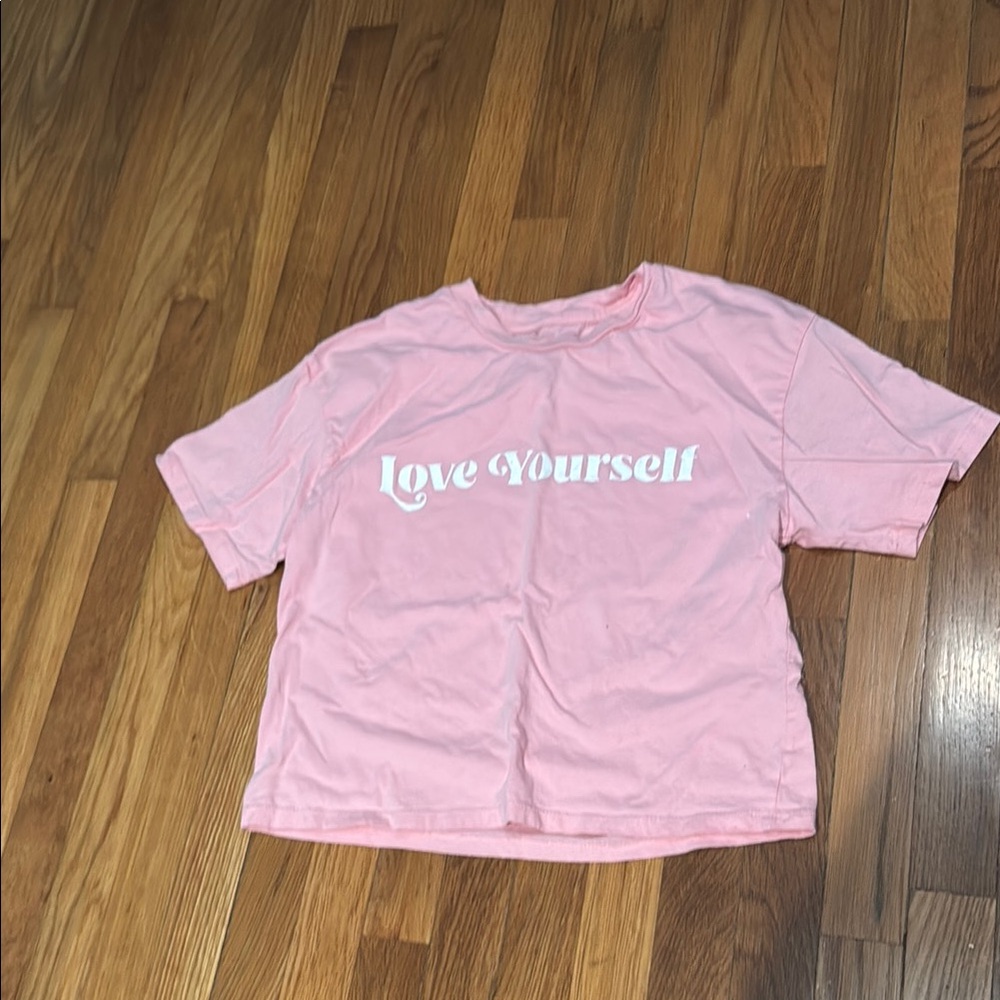Pink Short Sleeve Tee with Love Yourself Print